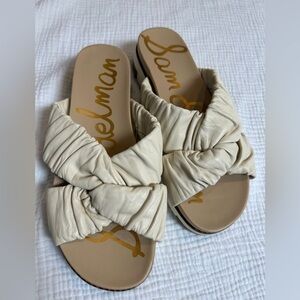 Sam Edelman Cream & Taupe Leather Slide Aliana Sandals Sz 6.5